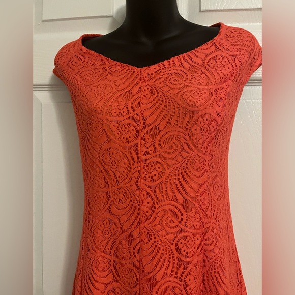 Liz Claiborne Elegant Coral Lace Crochet Dress - Picture 2 of 6